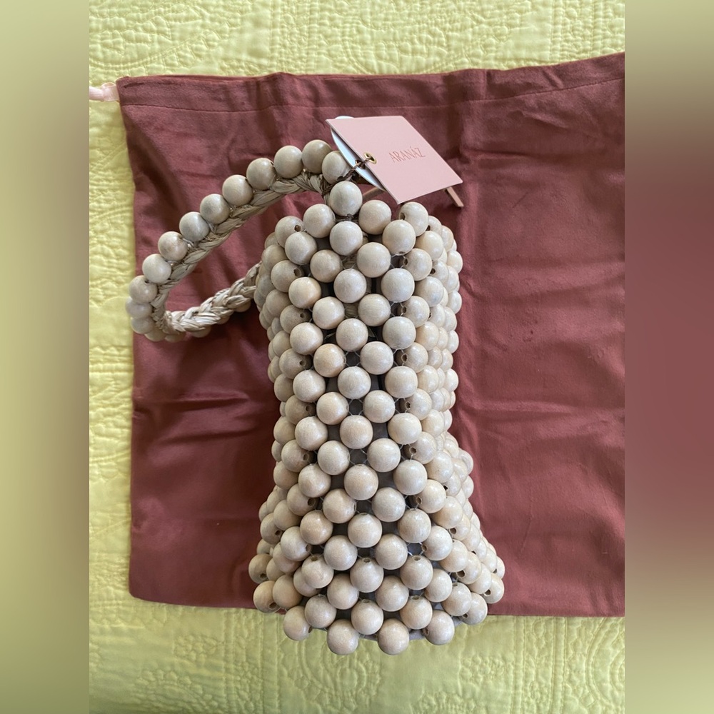 NWT Aranaz Punto Wood Beaded Bucket Bag - Picture 9 of 15